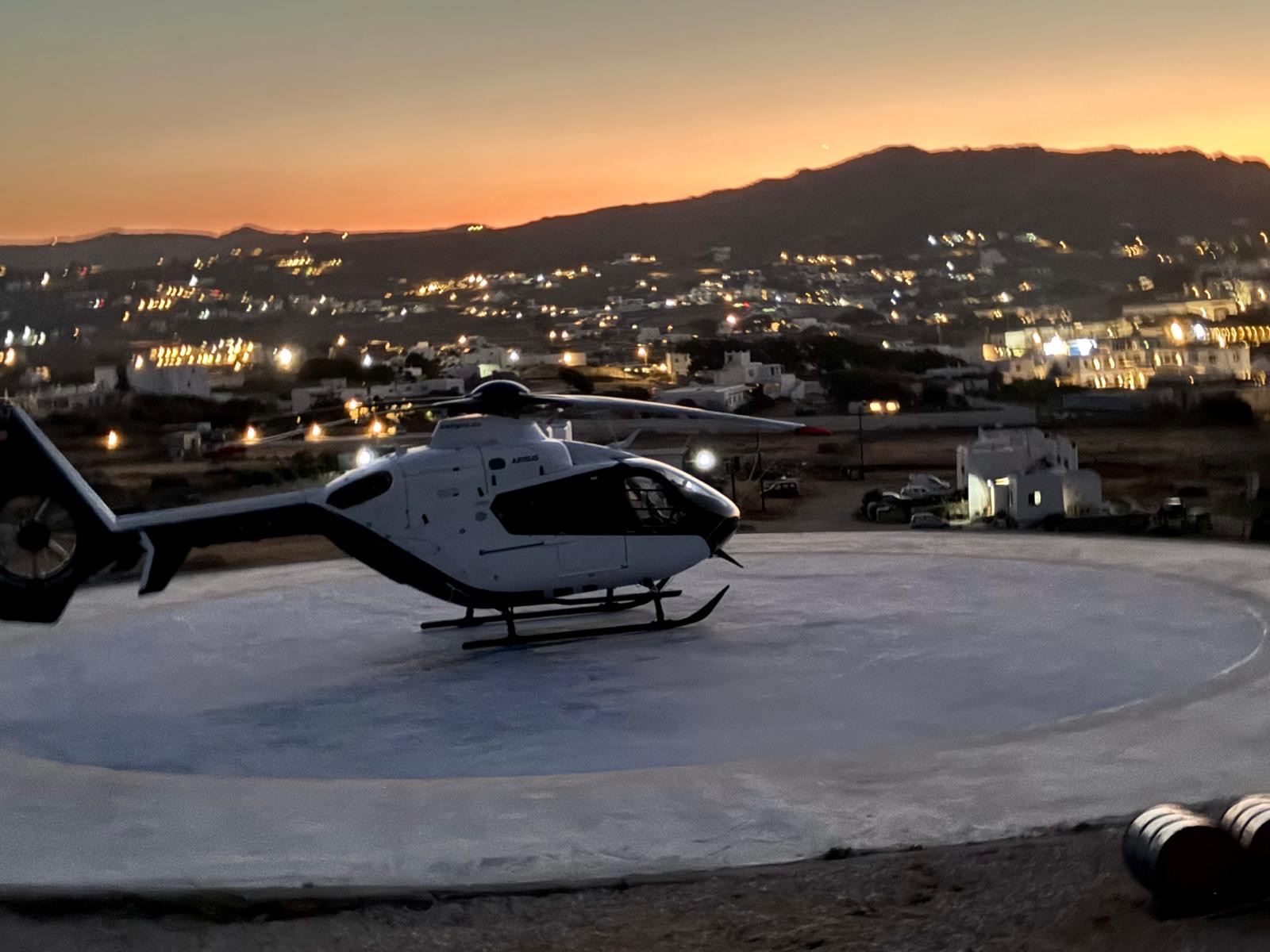 Private helicopter Athens to Mykonos over Aegean Sea — Fly G Aviation Airbus H135