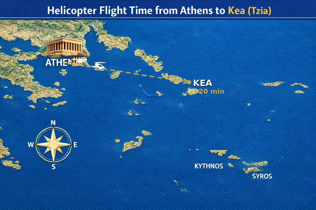 Helicopter Athens Kea flight time and price Fly G Aviation